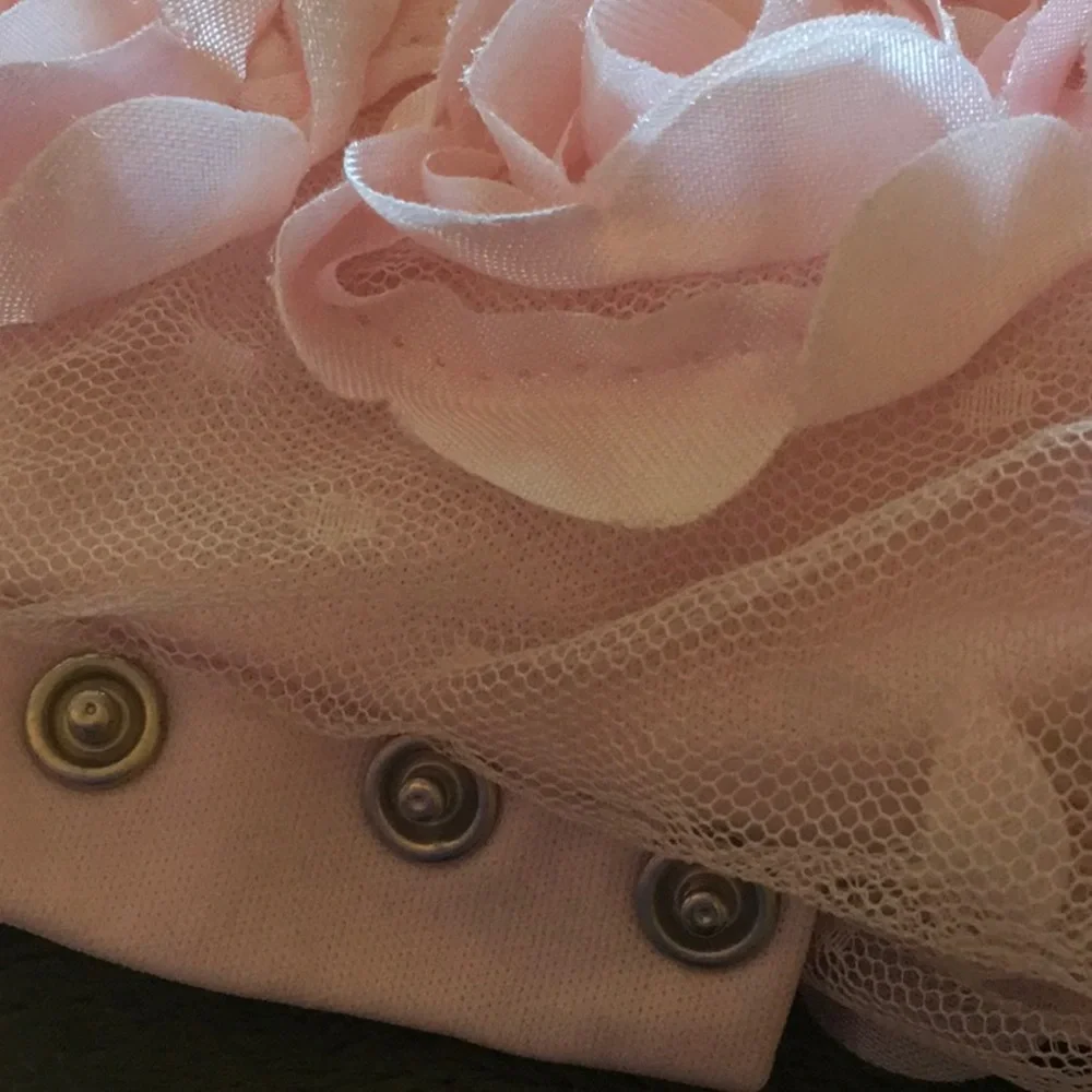 Pink Baby dress, 6-9 Month, rosette petals, Soft,nylon,bottom snaps. washable. - Picture 5 of 11
